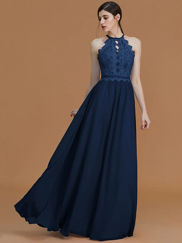 Charming Halter Sleeveless Lace Chiffon Bridesmaid Dresses - Image 15