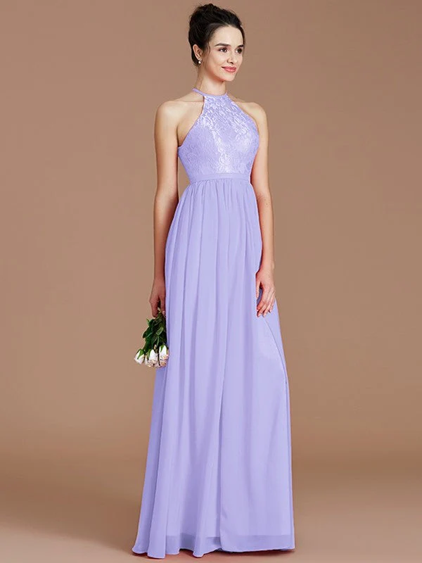 Charming Halter Sleeveless Lace Chiffon Bridesmaid Dresses - Image 23