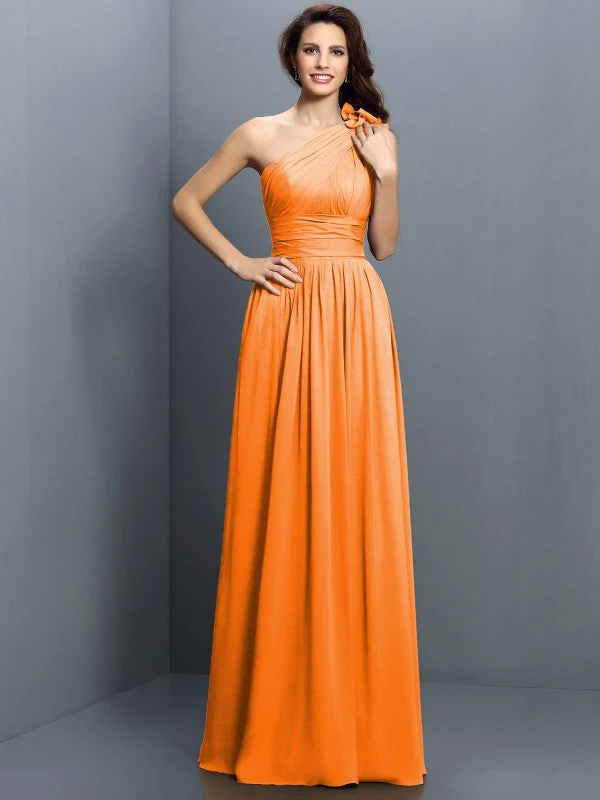 Charming One Shoulder Pleats Sleeveless Long Chiffon Bridesmaid Dresses - Image 20