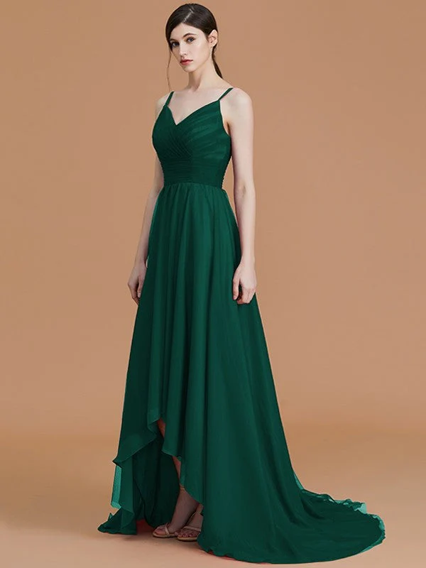 Charming Spaghetti Straps Sleeveless Asymmetrical Ruffles Chiffon Bridesmaid Dresses - Image 17