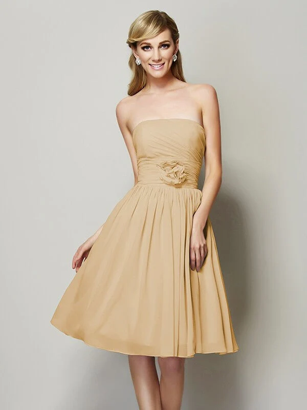 Charming Strapless Sleeveless Hand-Made Flower Short Chiffon Bridesmaid Dresses - Image 10