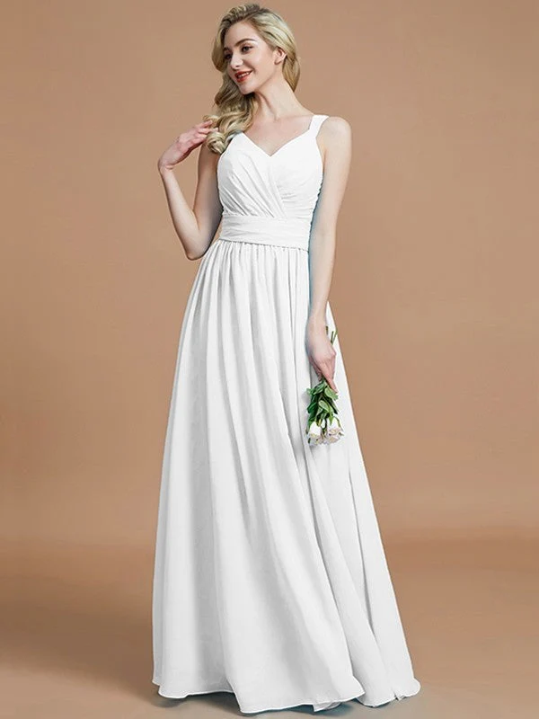V-Neck Elegant Chiffon Sleeveless Bridesmaid Dresses - Image 35