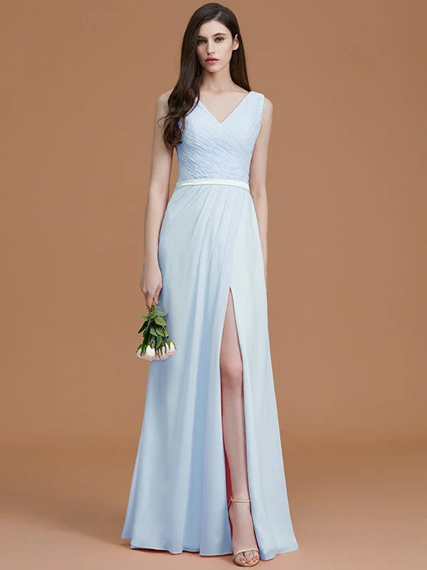 V-Neck Elegant Sleeveless Ruched Chiffon Bridesmaid Dresses - Image 24