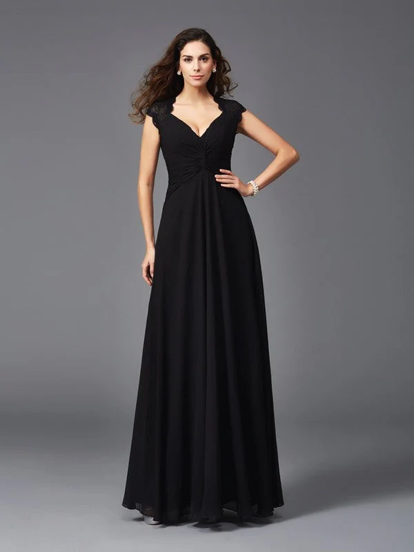 V-Neck Elegant Sleeveless Long Chiffon Bridesmaid dresses