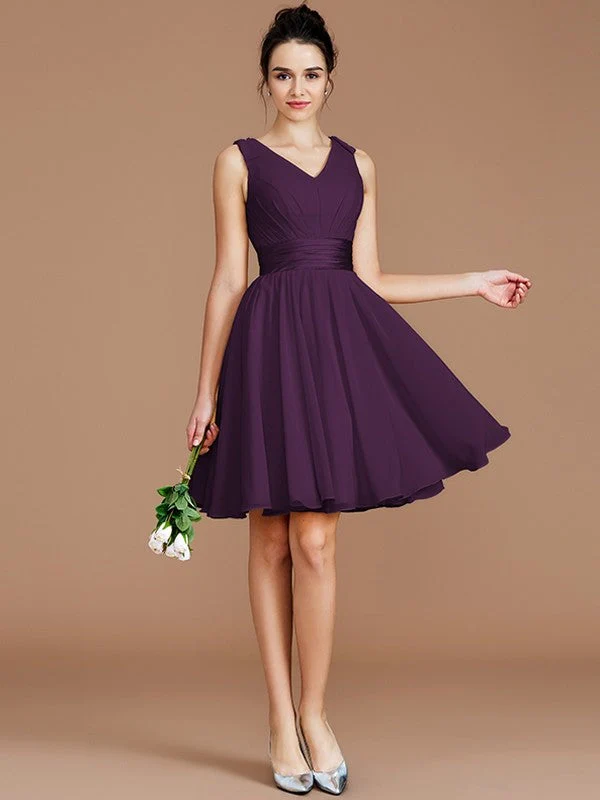 V-Neck Elegant Sleeveless Sash/Ribbon/Belt Short/Mini Chiffon Bridesmaid Dresses - Image 17