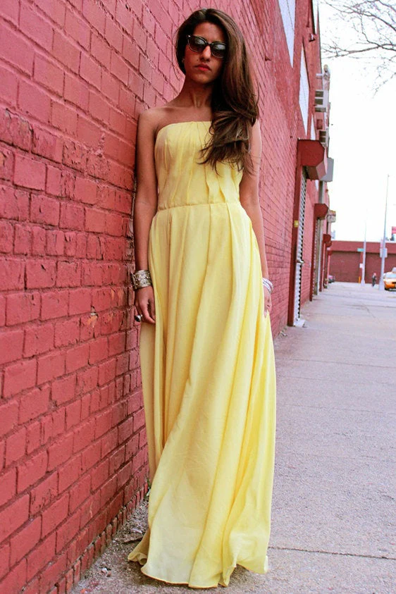 A-line Strapless Floor Length Chiffon Sleeveless Glam Prom Dress