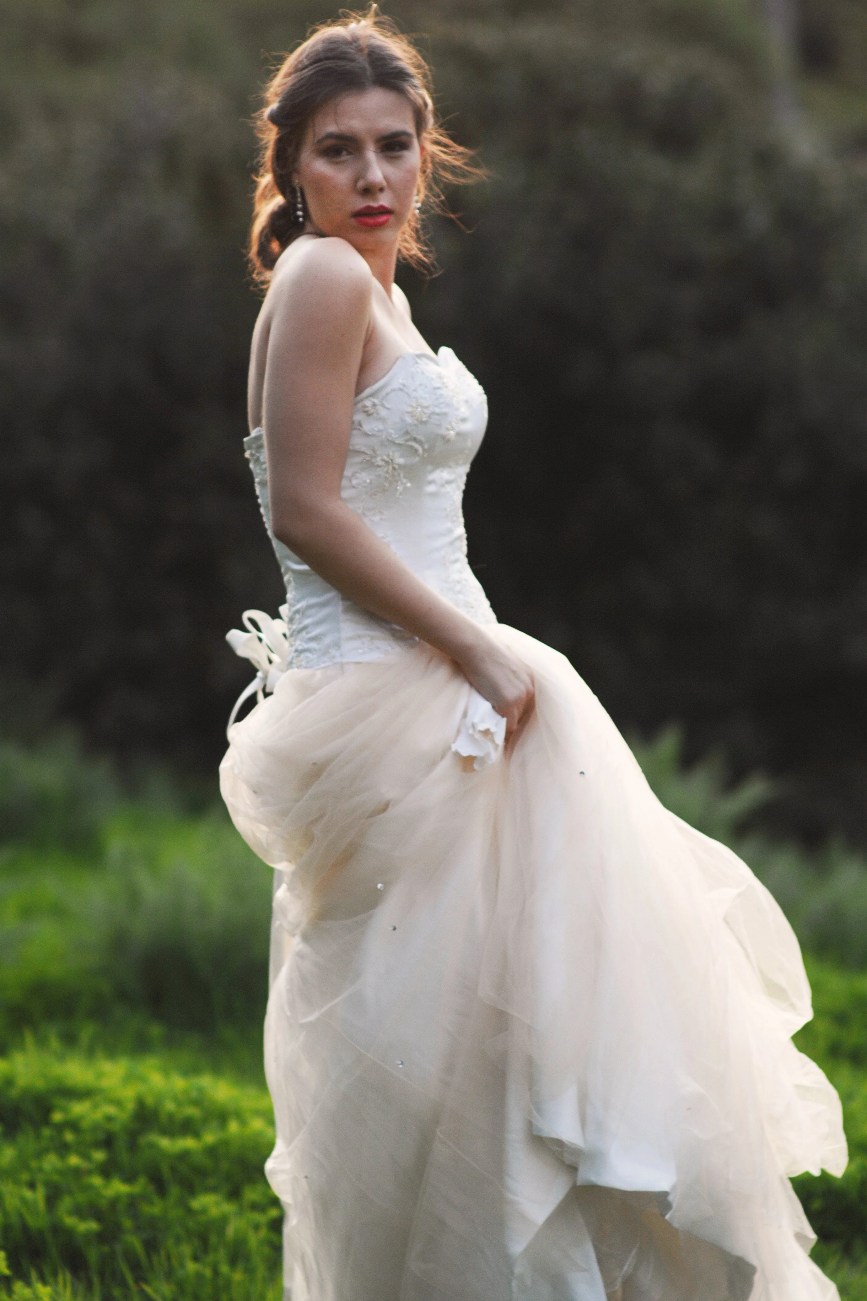 A-line Sweetheart Floor Length Tulle Handmade Flower Beading Wedding Dress - Image 2