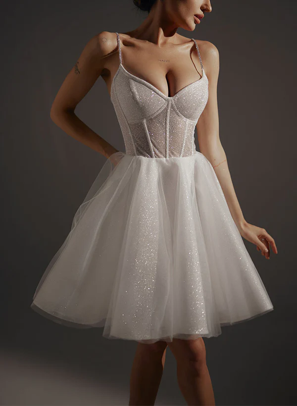 A-Line V-Neck Sleeveless Short/Mini Sequined Homecoming Dresses