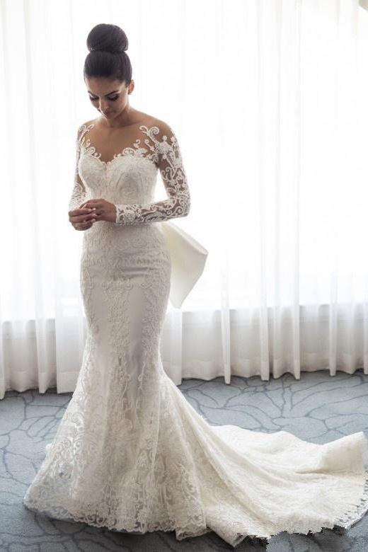 AmazingMermaid Lace Bowknot Wedding Bride Dress Detachable Overskirt Sleeve Bridal Dress - Image 2