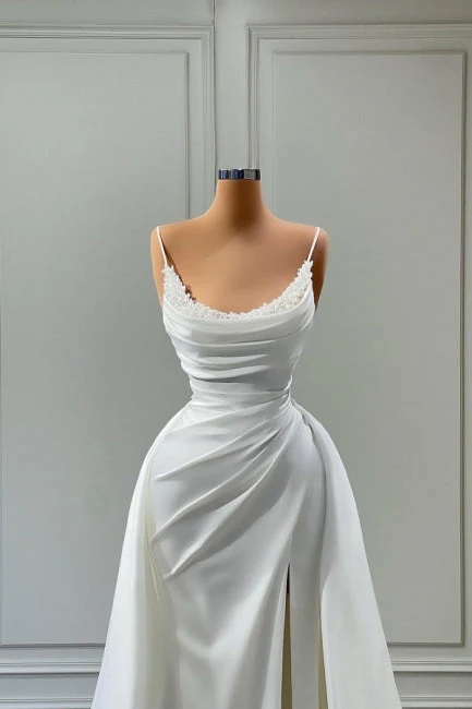 Ballbella Modern White Spaghetti Straps Wedding Gowns With Beads Long - Image 2