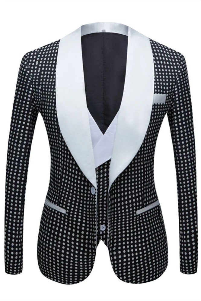 Black Dot Slim Fit Shawl Lapel Wedding Tuxedo for Men