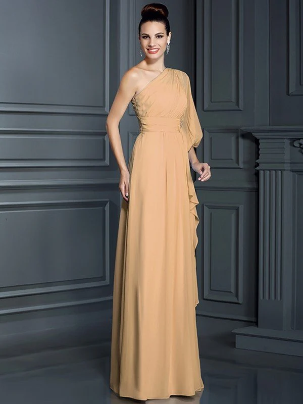 Charming One Shoulder 3/4 Sleeves Long Chiffon Bridesmaid Dresses - Image 11