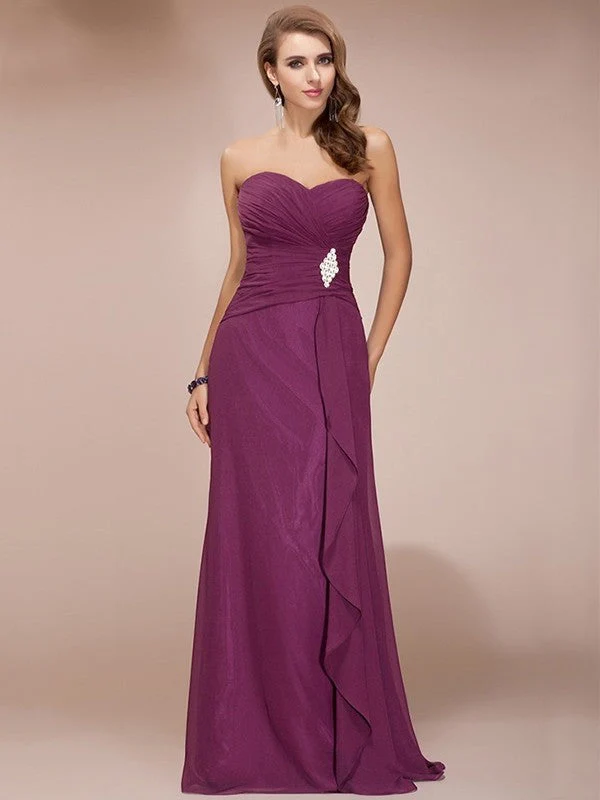 Gorgeous Sweetheart Sleeveless Long Beading Ruffles Chiffon Bridesmaid Dresses - Image 4