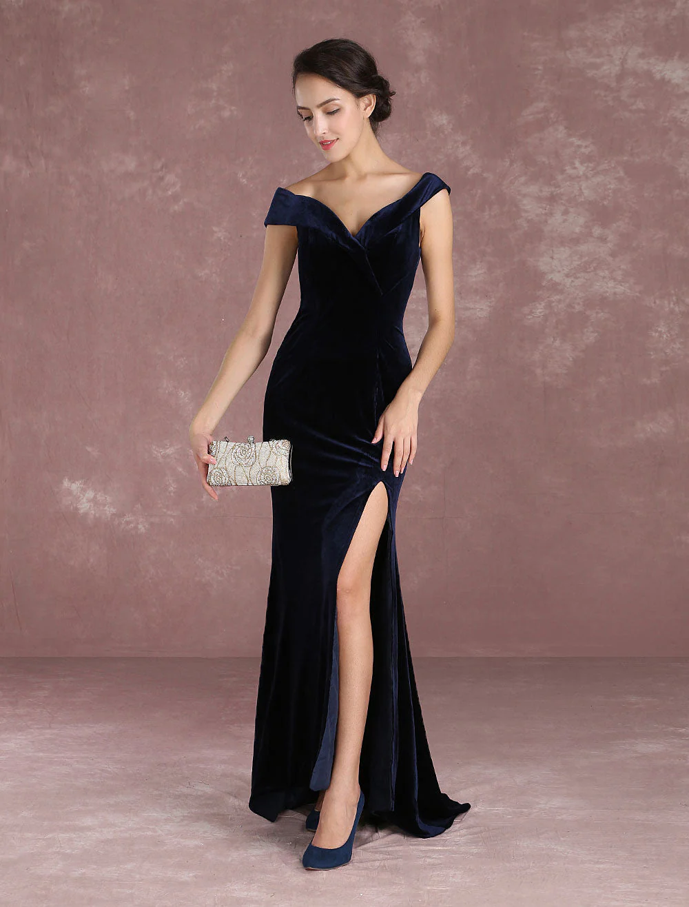 Dark Navy Slit Party Dress With Train Inspired By Taraji P. Henson - Image 6