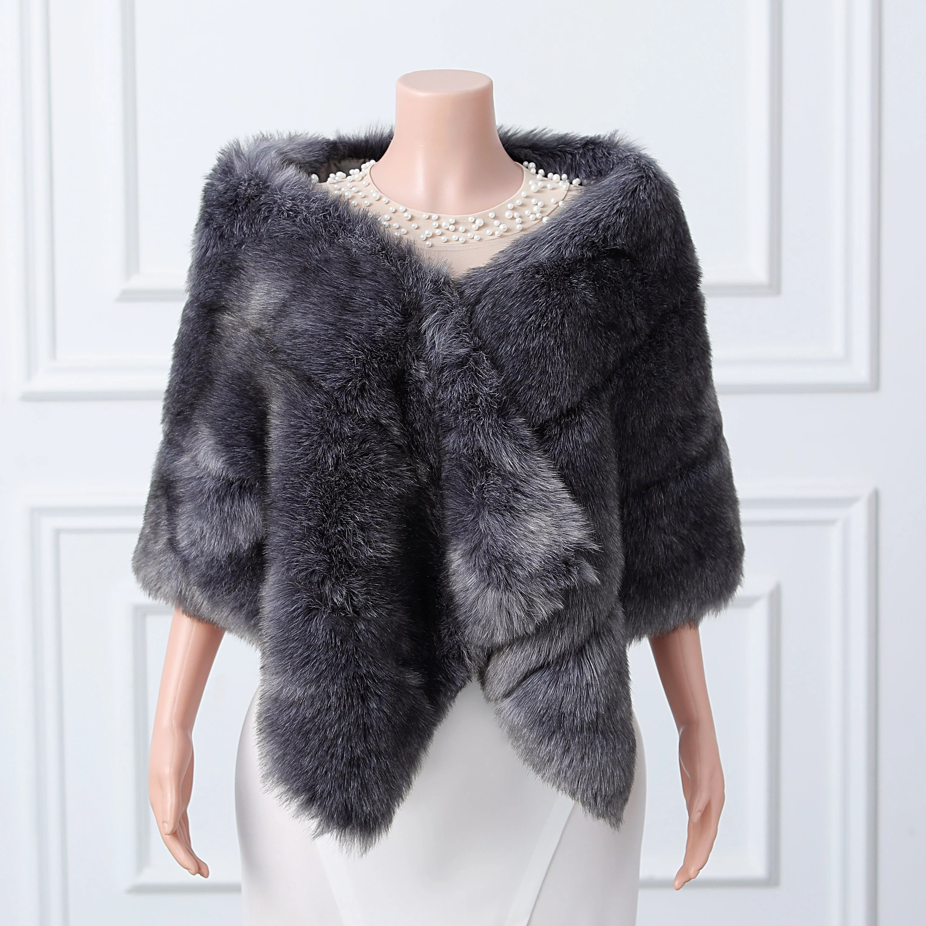 Dark silver fox three piece rectangular scarf Winter Wraps