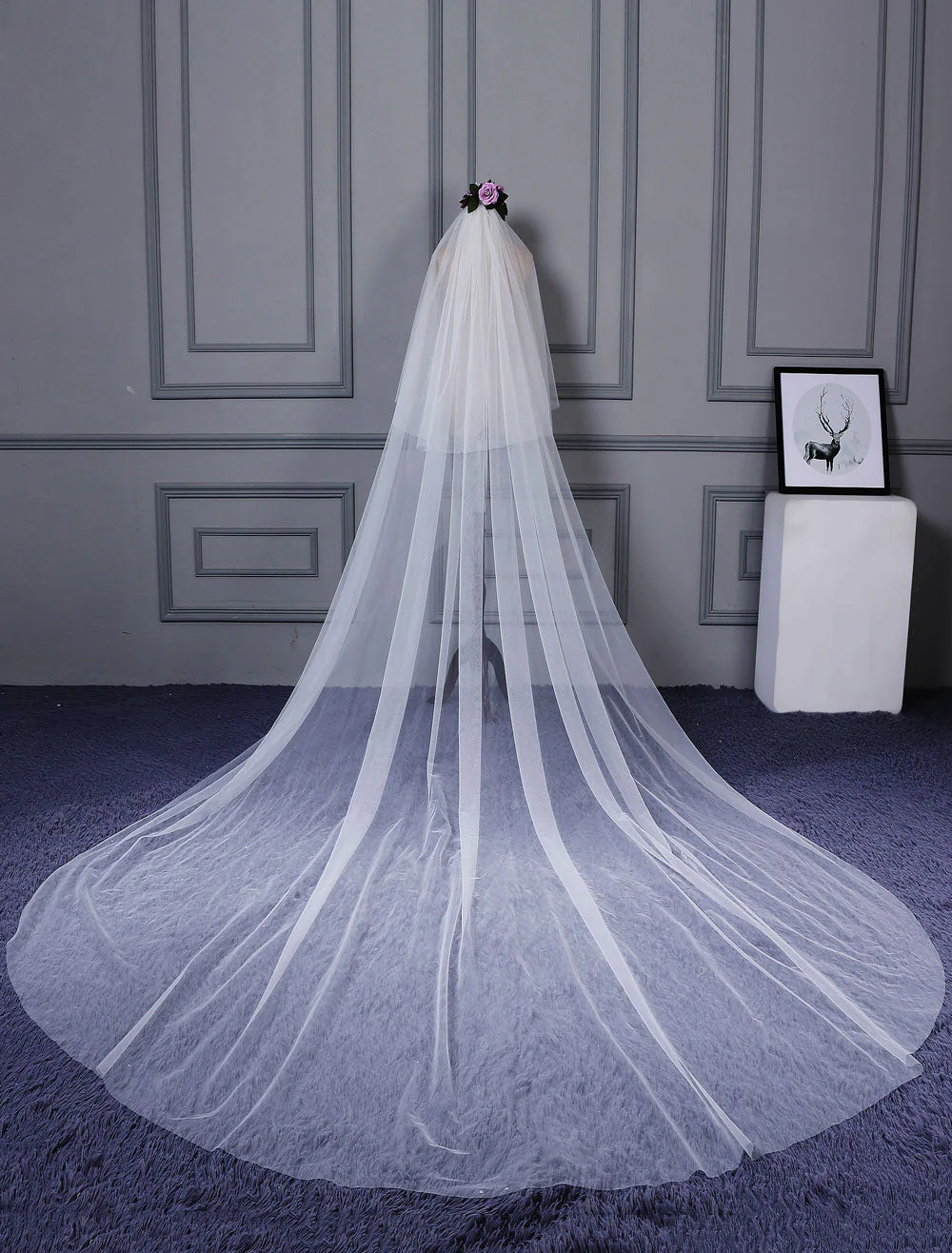 Ivory Cut Edge One Tier Waterfall Cathedral Wedding Veil For Brides