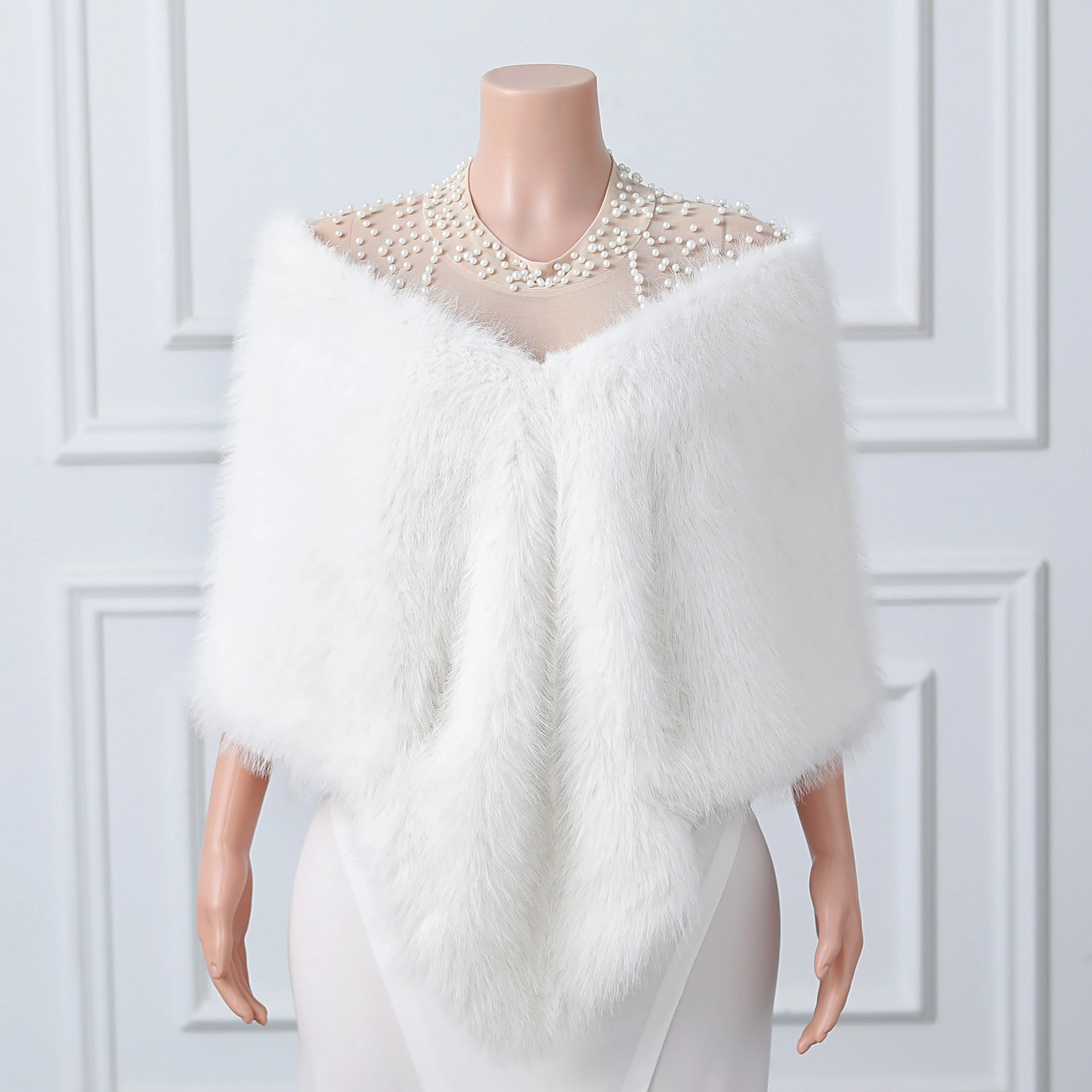 Ivory V-neck Neckline Shawl Winter Wedding Shawl