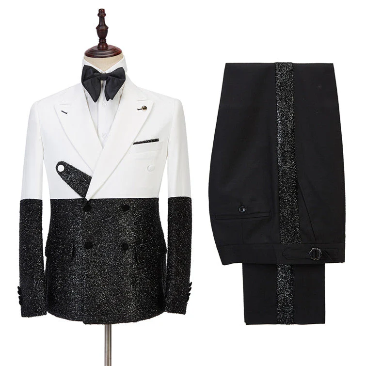 Classy White and Sparkle Double Breasted Designer Slim Fit Men's Prom Suits Online - Image 2