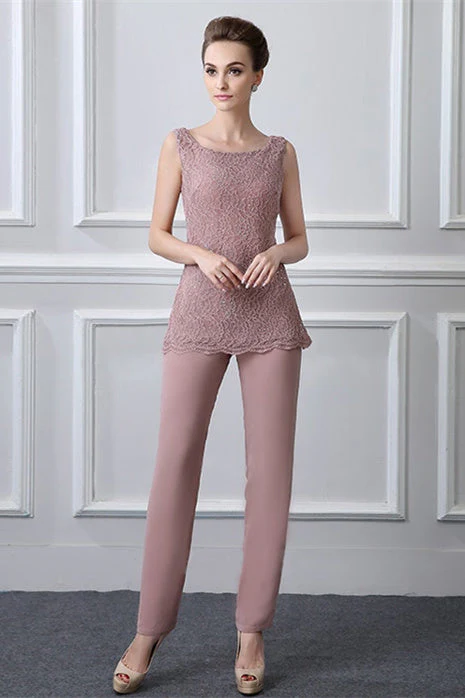 Lace chiffon sleeveless bateau modest mother's dress - Image 4