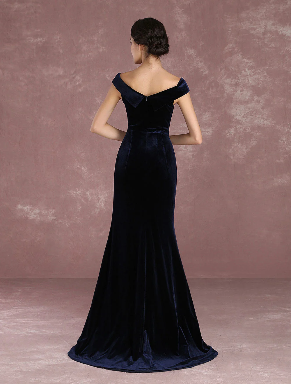 Glamorous Mermaid Celebrity Dresses Velvet Off The Shoulder Evening Dress Dark Navy Slit Party Dress With Train Inspired By Taraji P. Henson At Oscar - Image 10