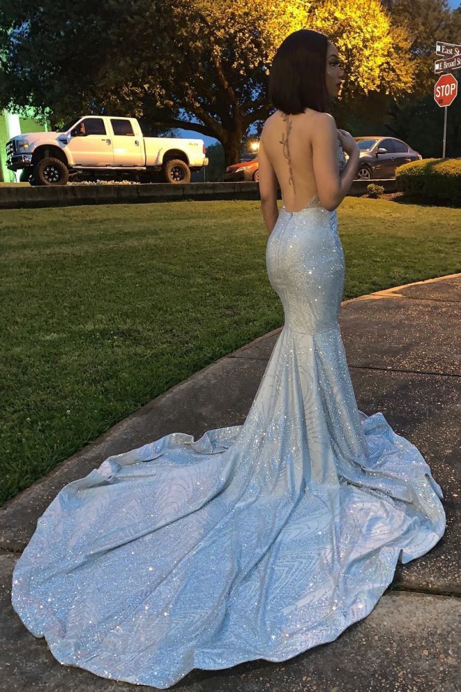 Mermaid Halter Sleeveless Floor-Length Prom Party Gowns - Image 4