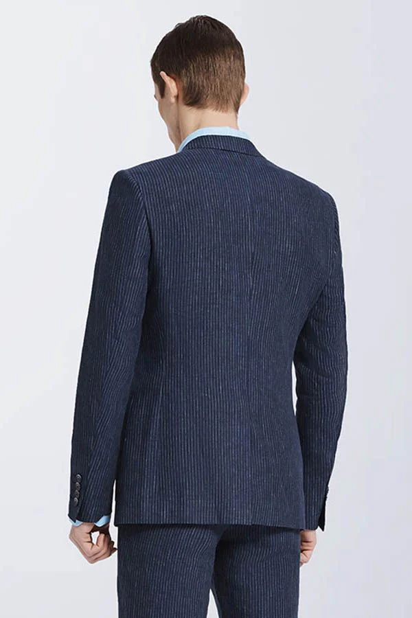 New Arrival Dark Navy Mens Casual Suits Stripes Patch Pockets Daily Men's Suits - Image 3