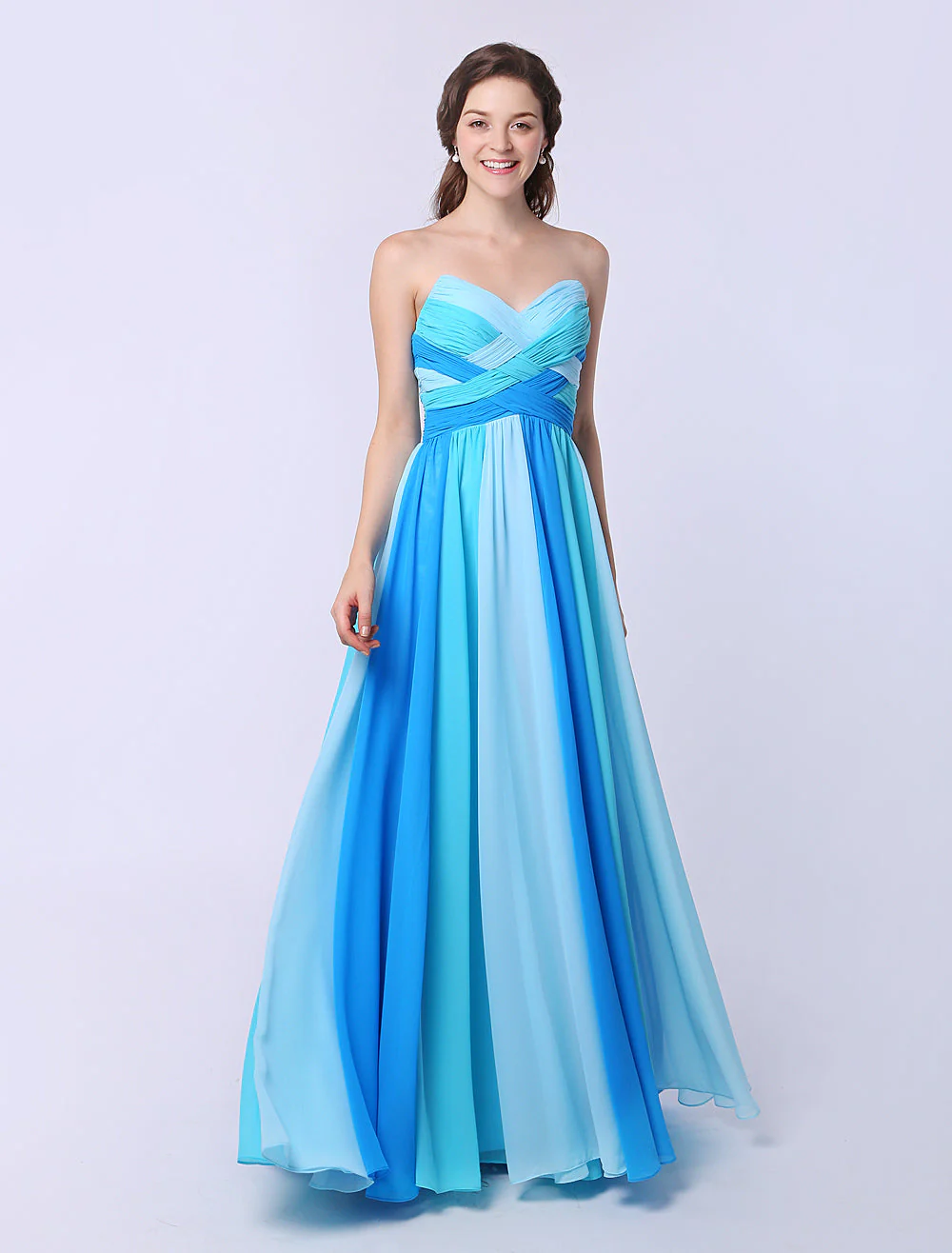 Stunning Multicolor A-line Chiffon evening dress with Sweetheart Neck Criss-Cross