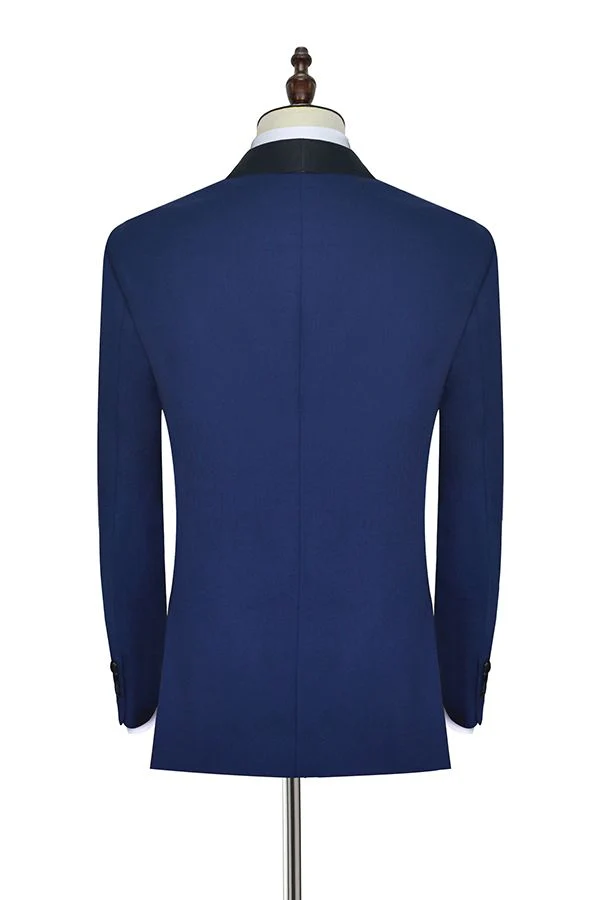 One Button Black Silk Shawl Lapel Wedding Suits for Men Classic Blue Mens Prom Suits - Image 2