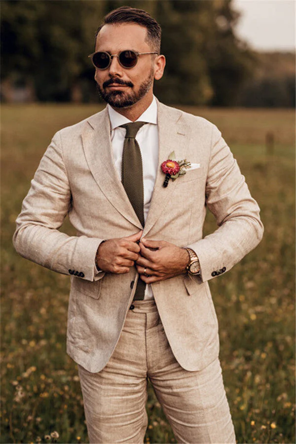 Party Linen Wedding Suit Casual Summer Beach Groom Slim Fit Suit Tuexedos