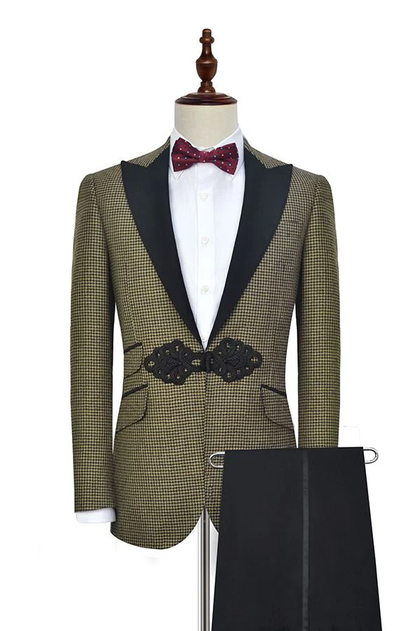 Retro Small Checked Marriage Suits Knitted Button Black Peak Lapel Wedding Suits for Men - Image 2