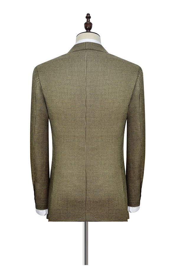 Retro Small Checked Prom Suits Knitted Button Black Peak Lapel Wedding Suits for Men - Image 5