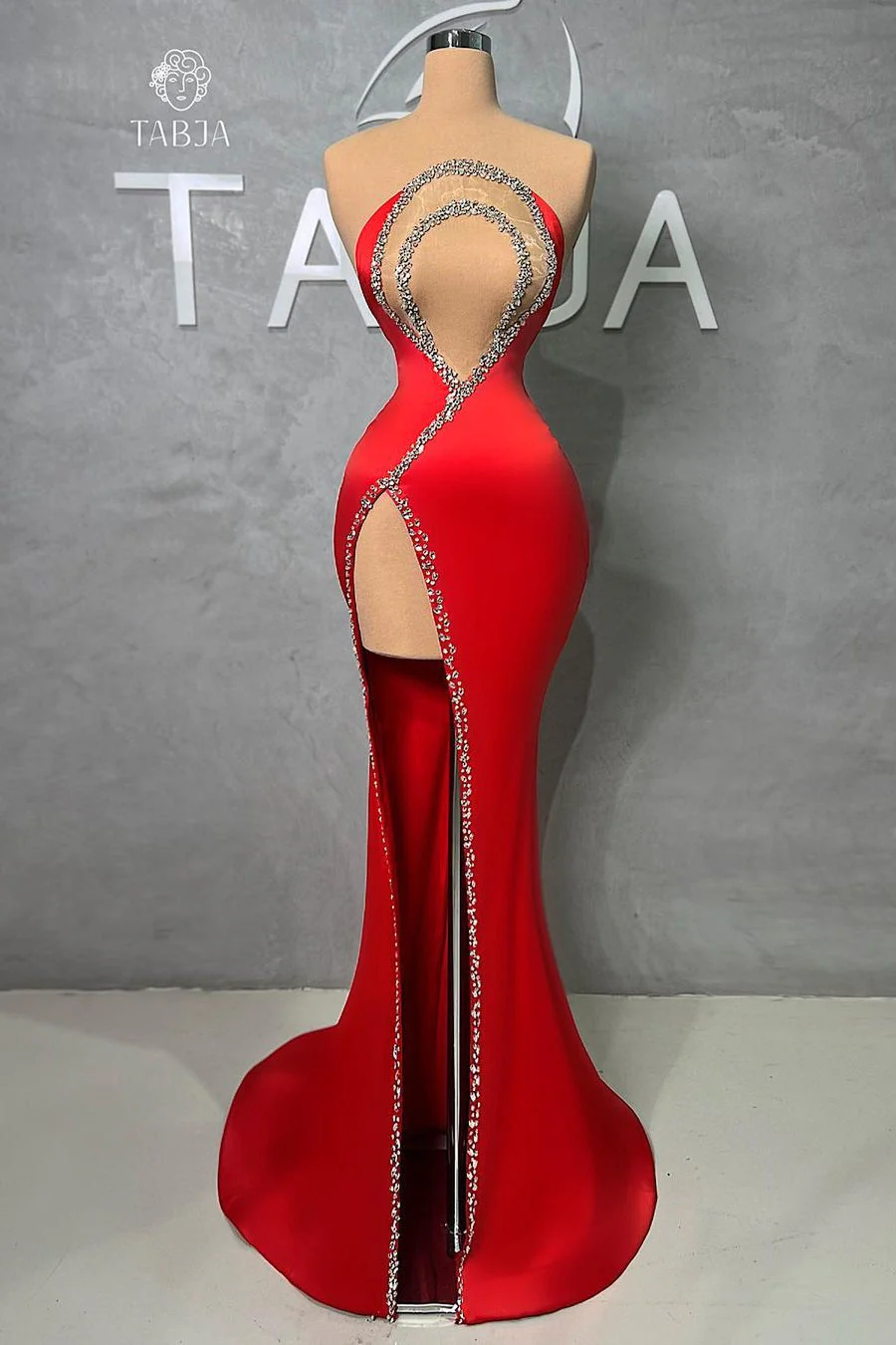 Classic Long Red Mermaid Beading Sleeveless Prom Dresses Long Slit Online