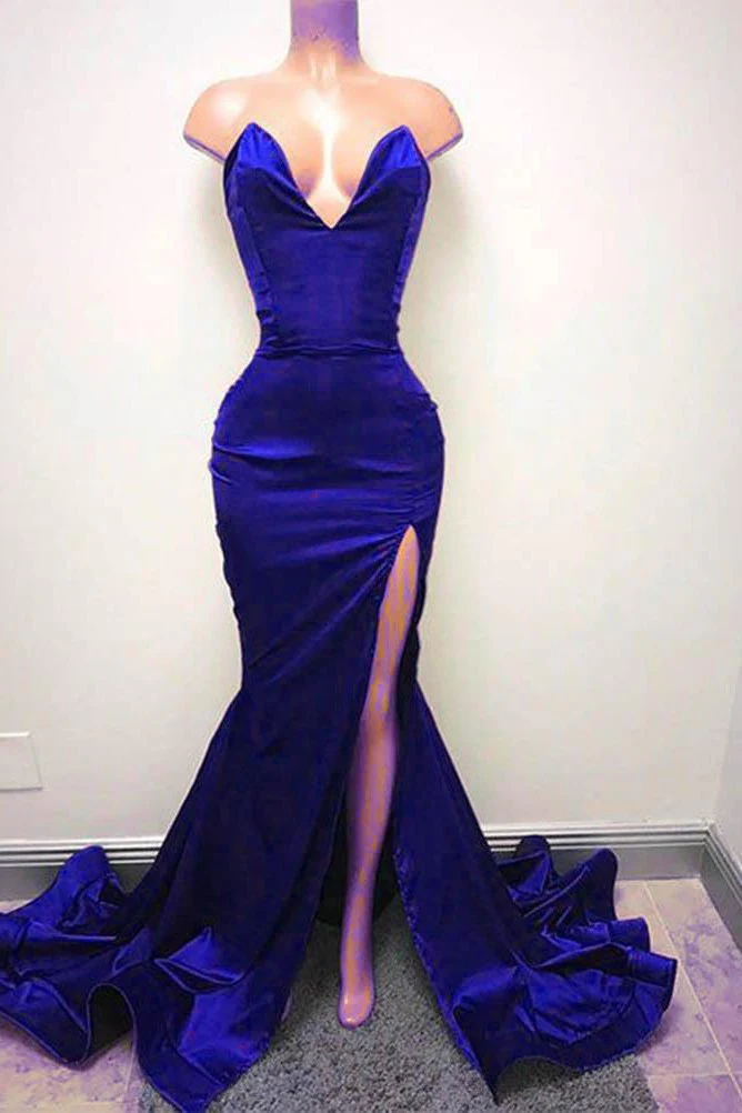 Sexy V-neck Chiffon Mermaid Prom Dress Long With Split Burgundy - Image 2