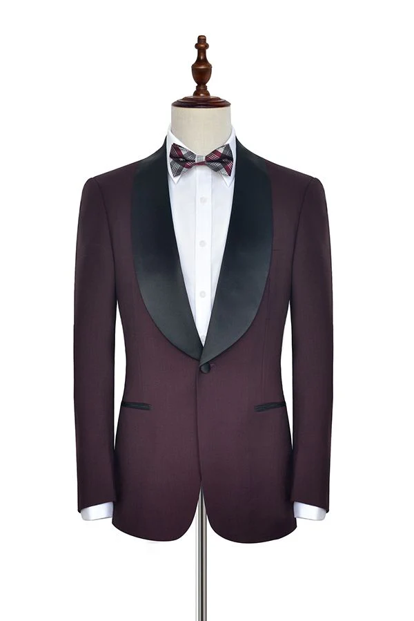 Sharp-looking Black Shawl Collor One Button Burgundy Wedding Suits for Men - Image 2