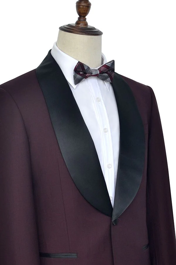 Sharp-looking Black Shawl Collor One Button Burgundy Wedding Suits for Men - Image 3