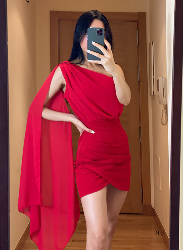 Sheath/Column One-Shoulder Short/Mini Chiffon Homecoming Dresses