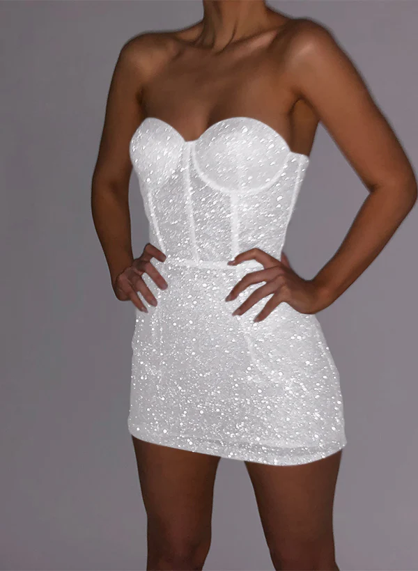 Sheath/Column Sweetheart Sleeveless Short/Mini Sequined Homecoming Dresses - Image 33