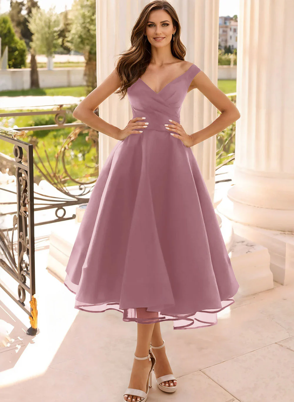Simple Cap Shoulder A-Line Tea-Length Homecoming Dresses - Image 22