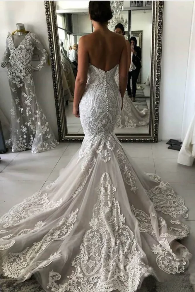 Stunning Sweetheart Ivory Mermaid Lace Wedding Dress Online - Image 2