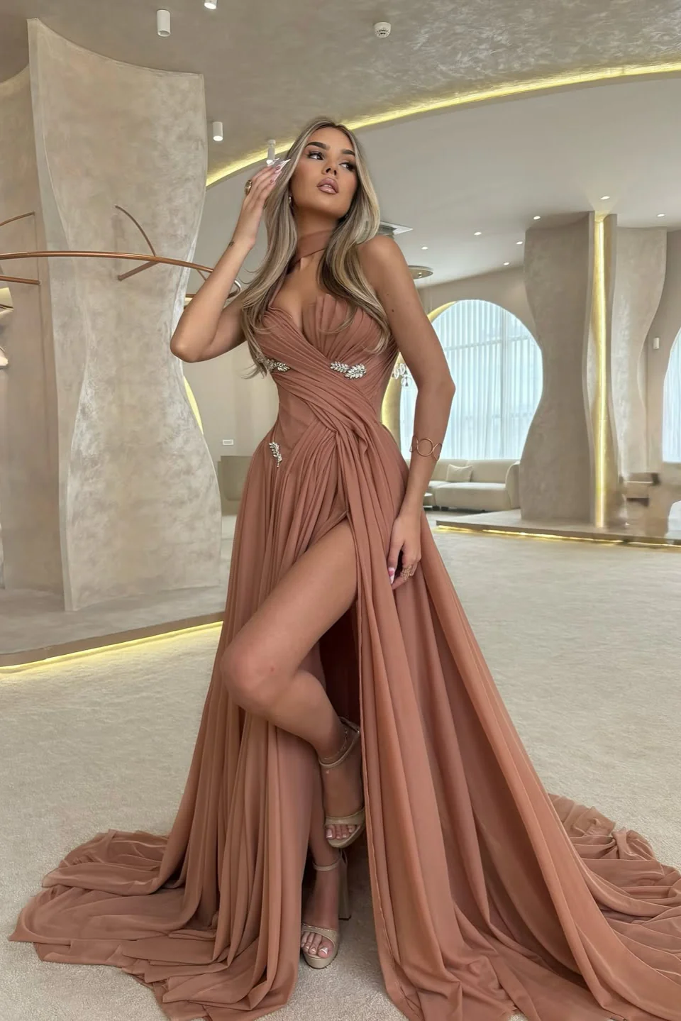 Stunning Sweetheart Long Chiffon Prom Dress Split With Pleats