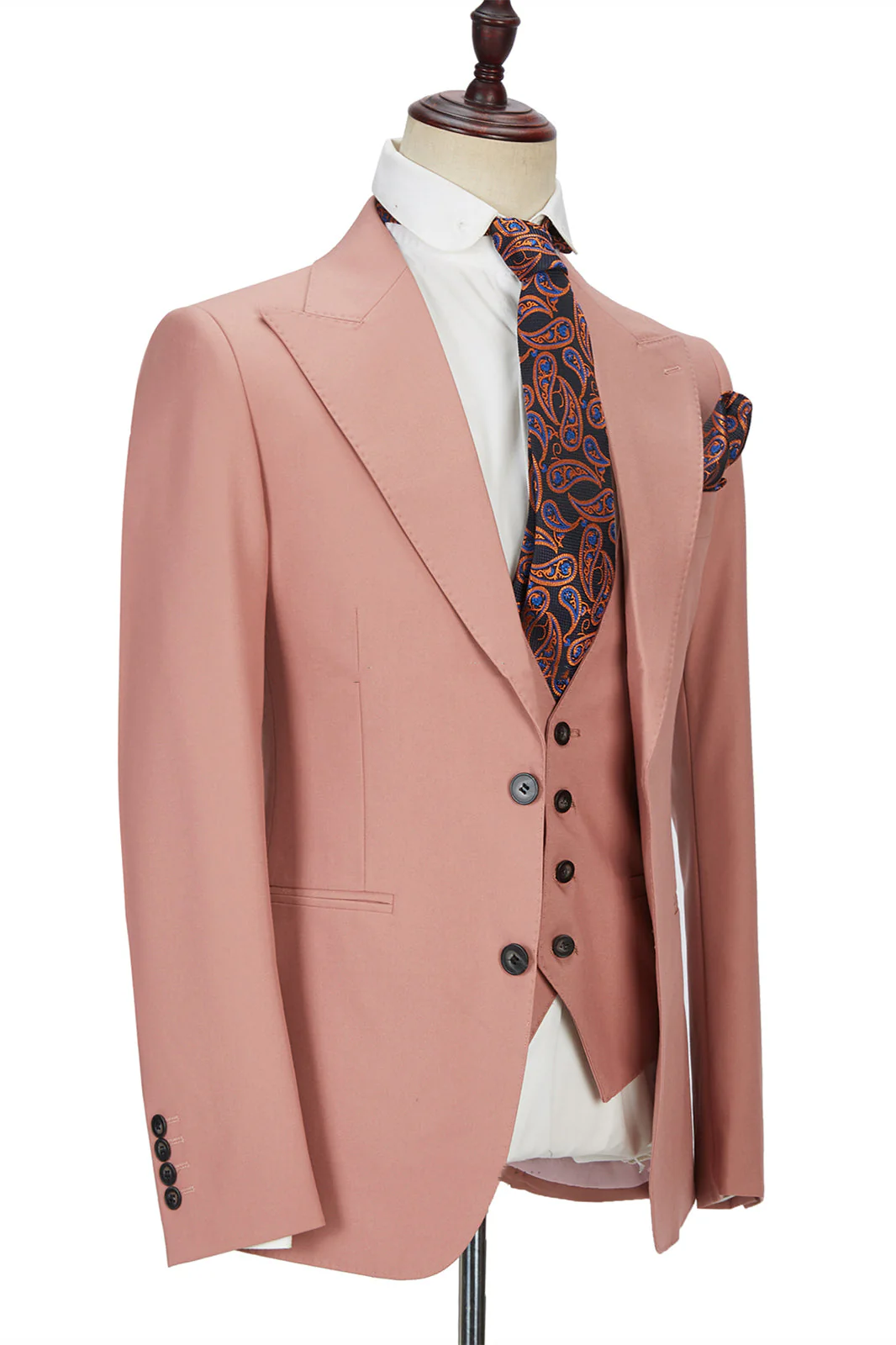 Three-piece Coral Pink Two Buttons Peak Lapel Custom design Men Suit - Image 2