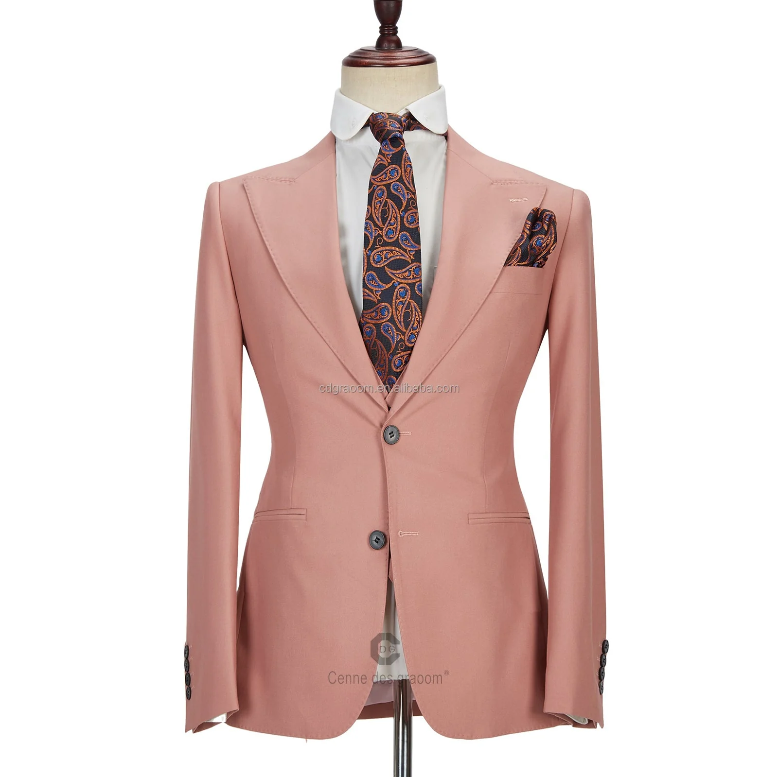 Three-piece Coral Pink Two Buttons Peak Lapel Custom design Men Suit - Image 4