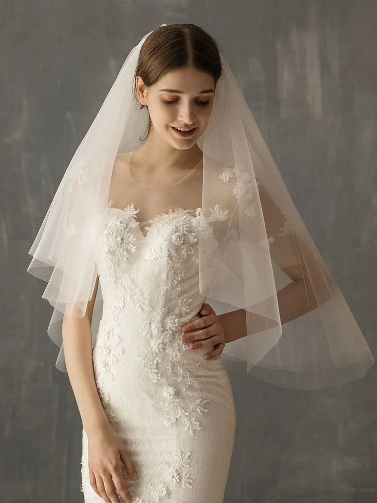 Two Tier Tulle Cut Edge Drop Wedding Veil - Image 3