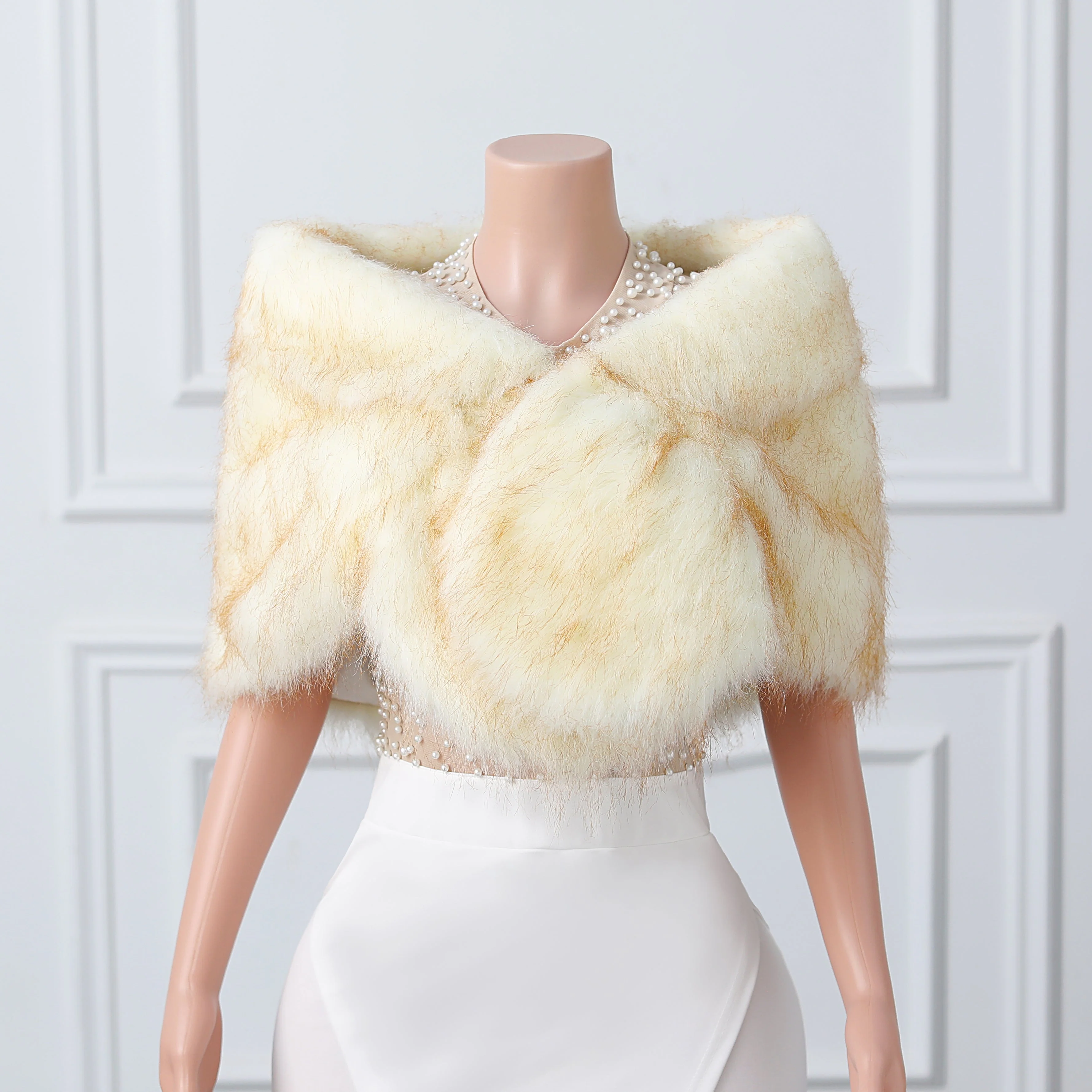 Warm Beige Ear Design Winter Wedding Shawl