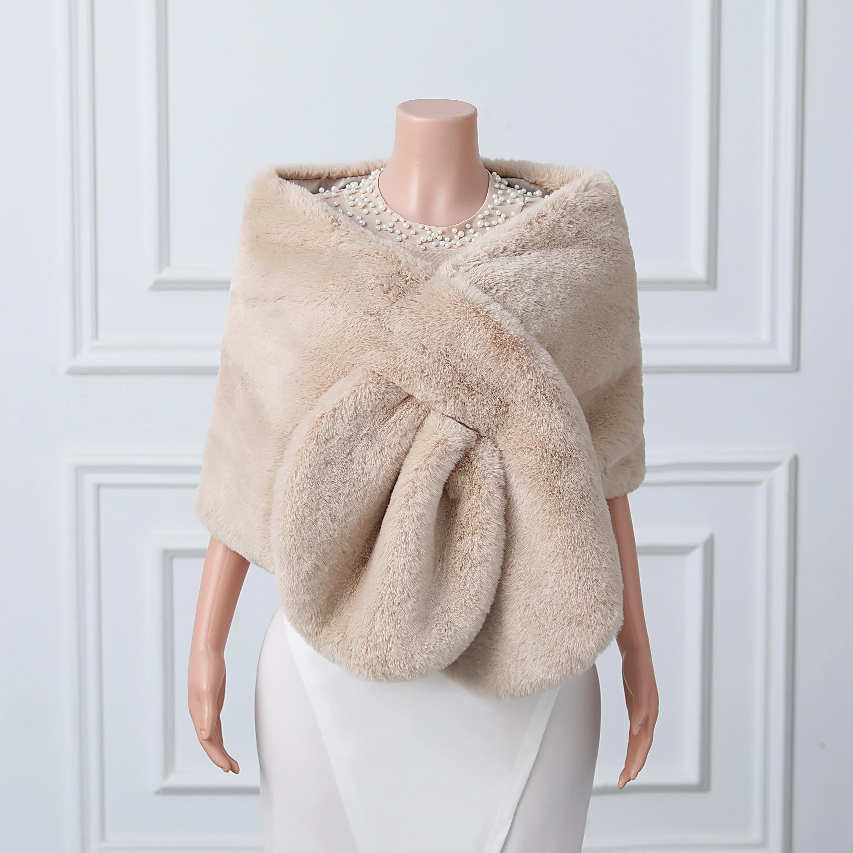 Warp knitted wool round hole mid-length imitation wool wedding shawl