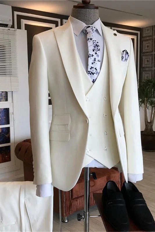 White Three Pieces Peaked Lapel Bespoke Men Suits for Wedding